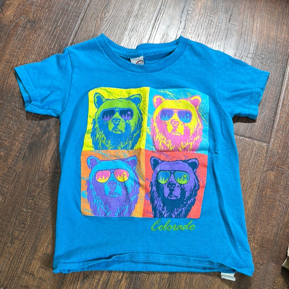 Blue Kids Colorado T-Shirt with Andy Warhol style Bear Print